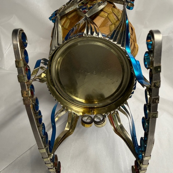 Vintage 1970 Recycled MINI Tin Can Art Blue Velvet Pin Cushion Rocking Chair - Picture 5 of 14